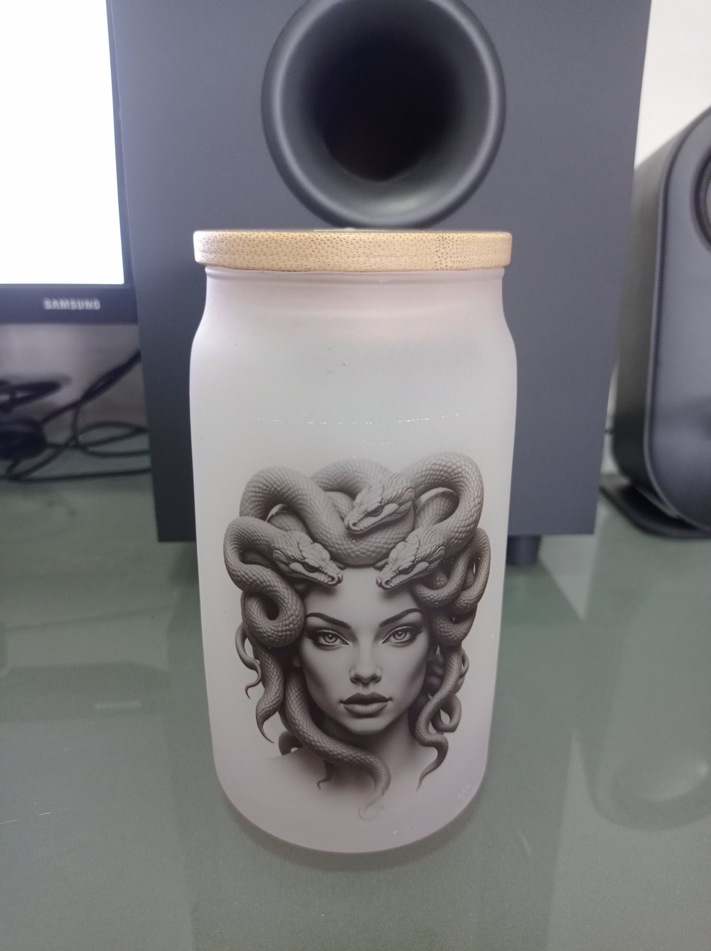 vaso opalizado tapa bambu + pitillo