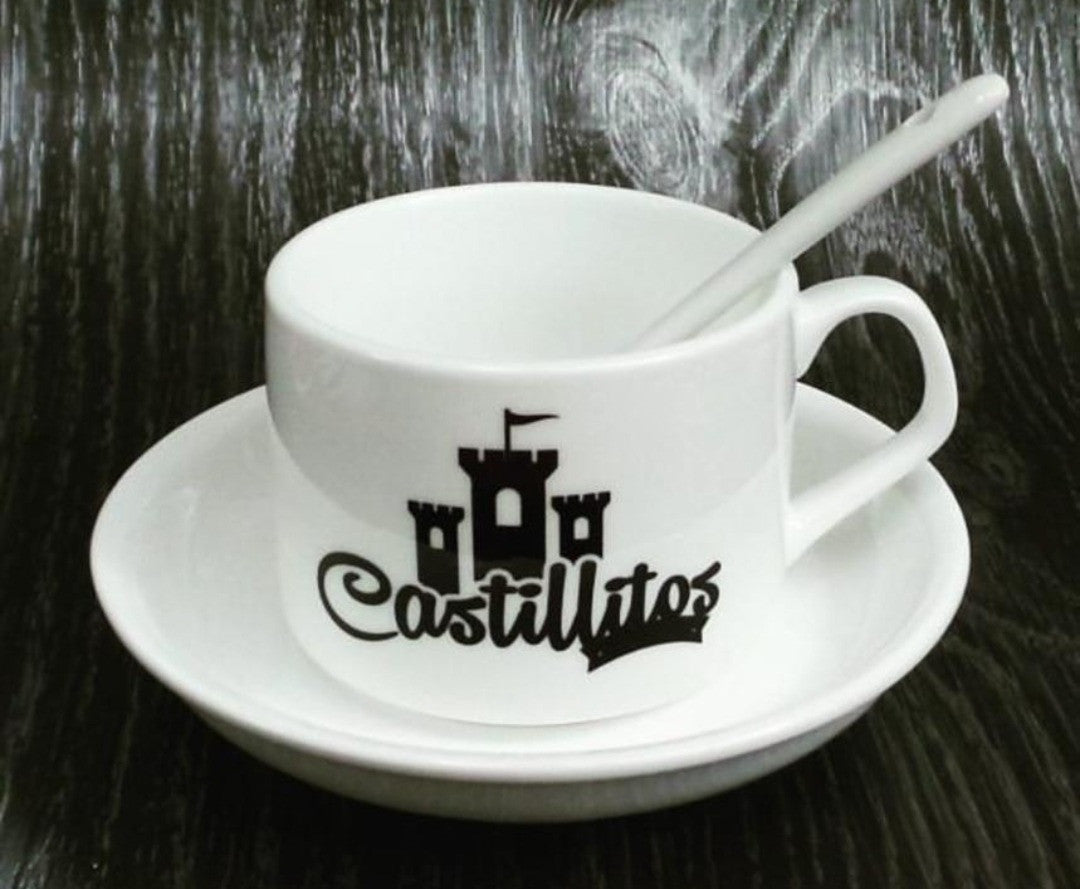 mug tintero con plato personalizado y cuchara